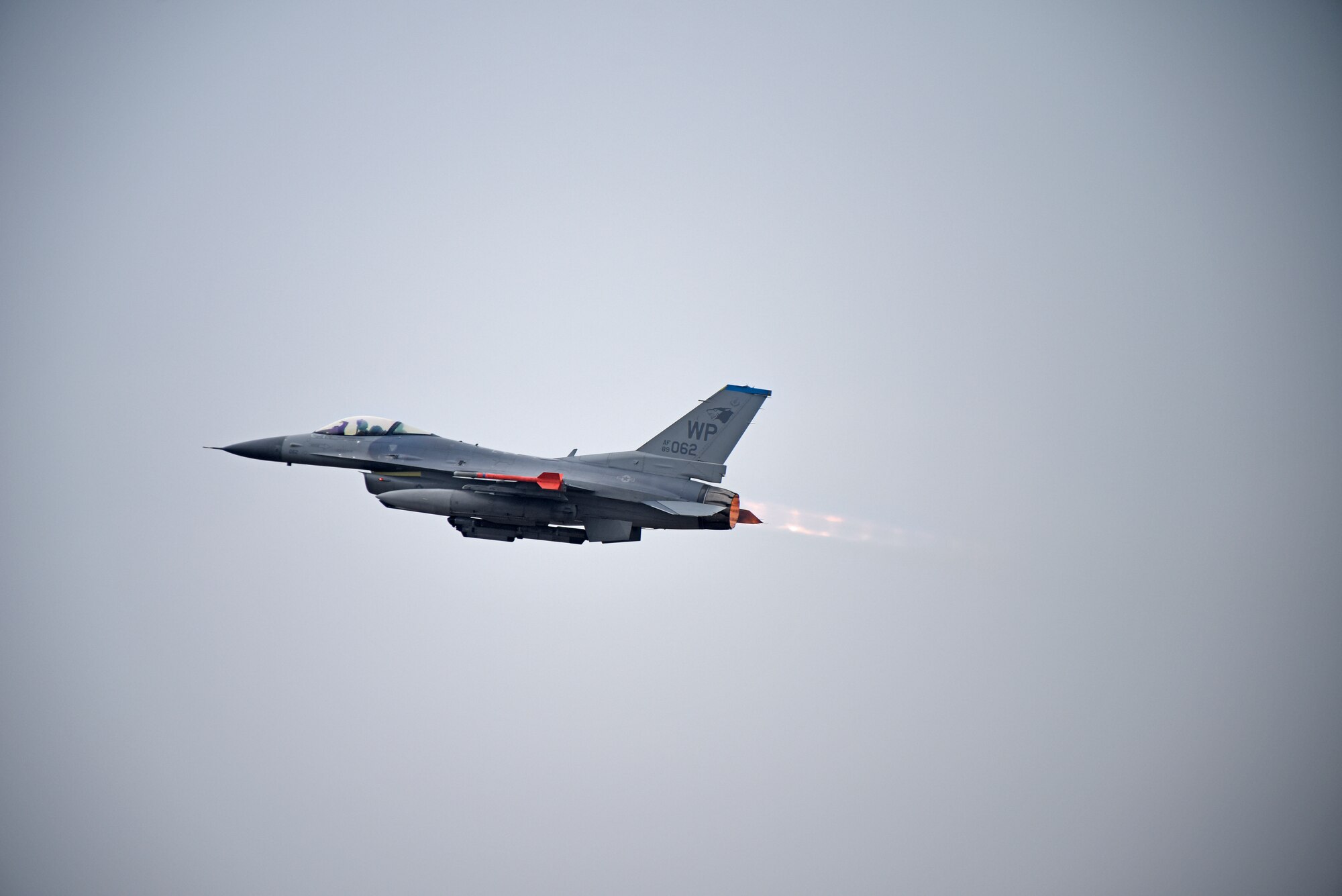 A U.S. Air Force F-16 Fighting Falcon from the 35th Fighter Squadron “Pantons” prepares to take-off for a routine training flight at Kunsan Air Base, Republic of Korea, Feb. 12, 2020. The 35th FS performs counter air, strategic attack, interdiction and close-air support missions. The squadron trains and operates day or night, in all weather conditions. (U.S. Air Force photo by Staff Sgt. Mackenzie Mendez)