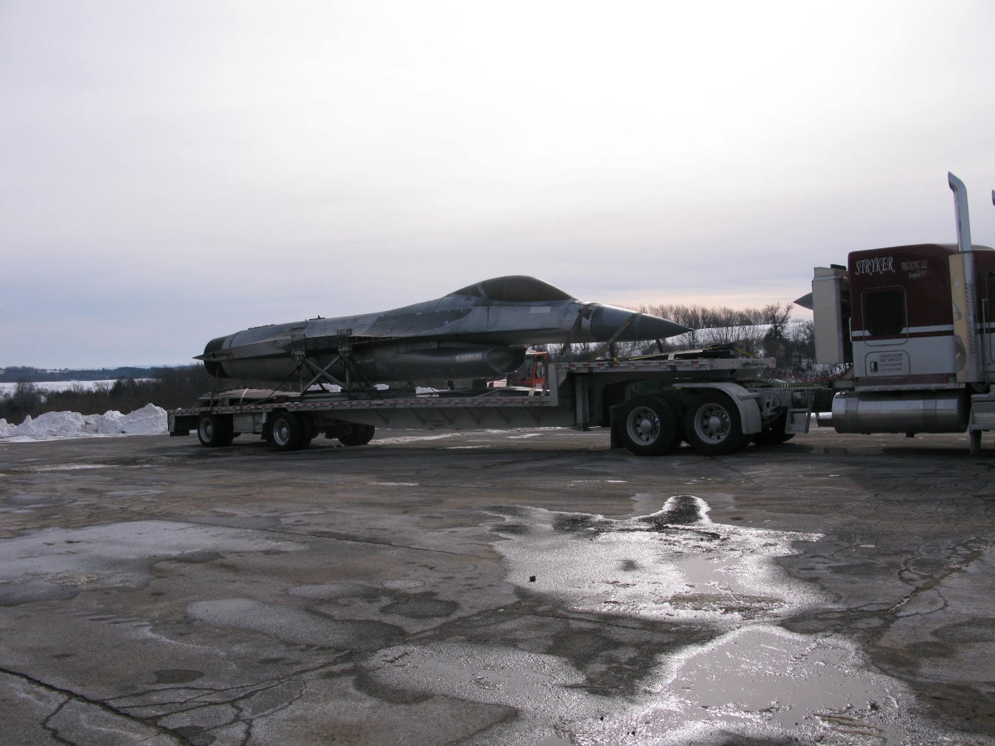 The YF-16 loaded on a trailer for the trip to Fort Worth, Texas. (Courtesy photo)