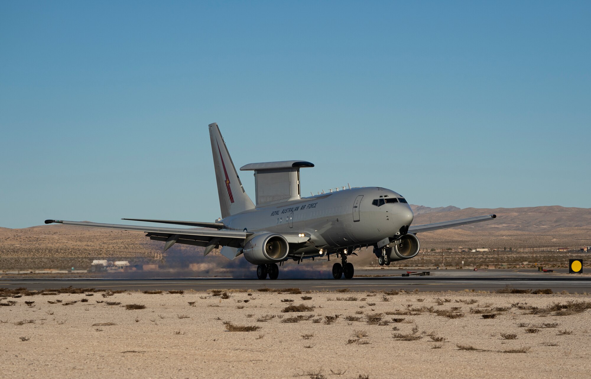 An aircraft prepares to take off.