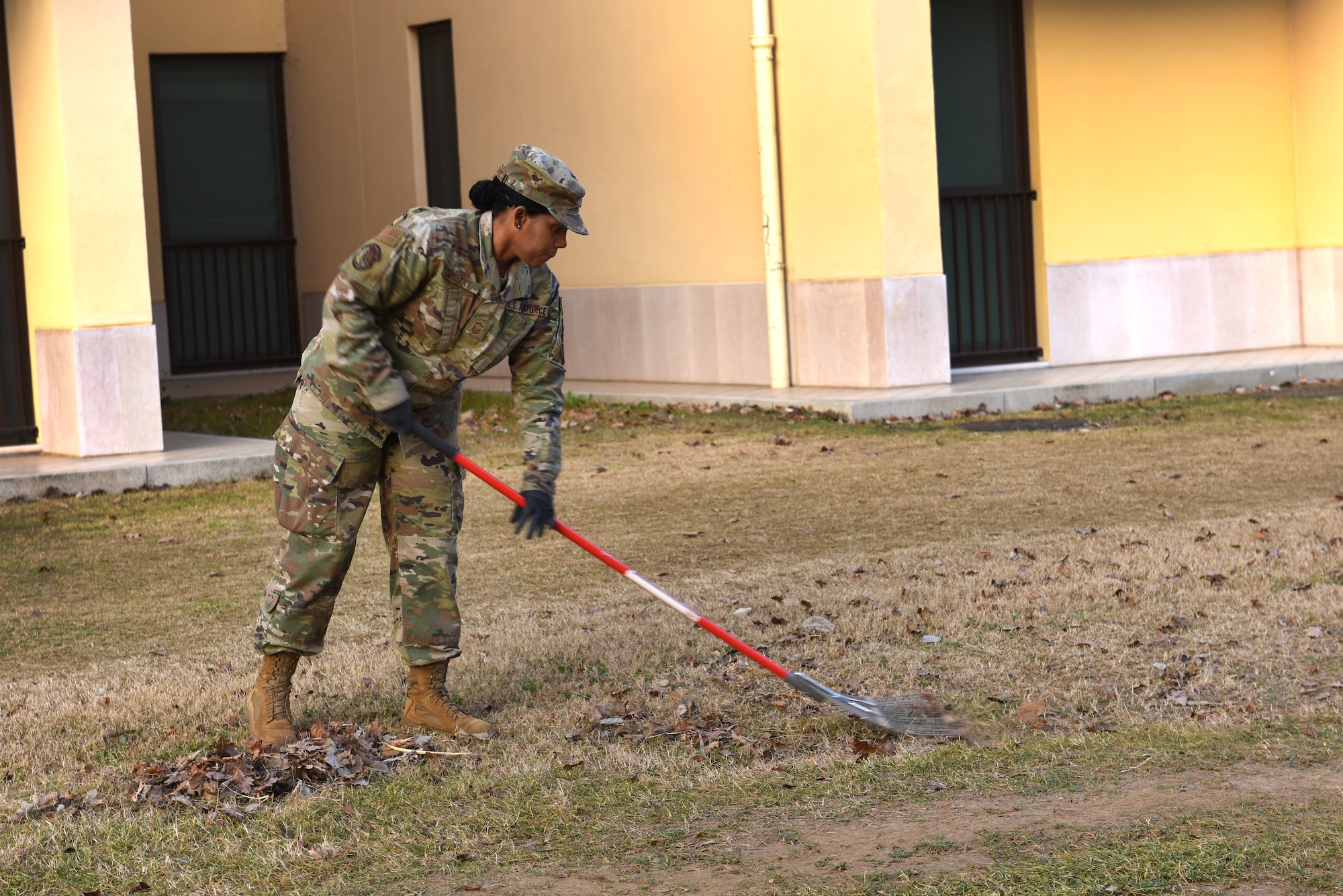U.S. Air Force Senior Master Sgt. Kimberly Capehart, 31st Force Support Squadron postal activities flight chief, participates in a dormitory give-back event at Aviano Air Base, Italy, February 11, 2020. The event offered senior noncommissioned officers the opportunity to walk through the dorm campus to take note of things that may need to be fixed throughout the facilities, provide hands-on assistance with ongoing projects to maintain dorm appearance, and also to speak with Airmen about issues they may be having and provide a mentoring opportunity.