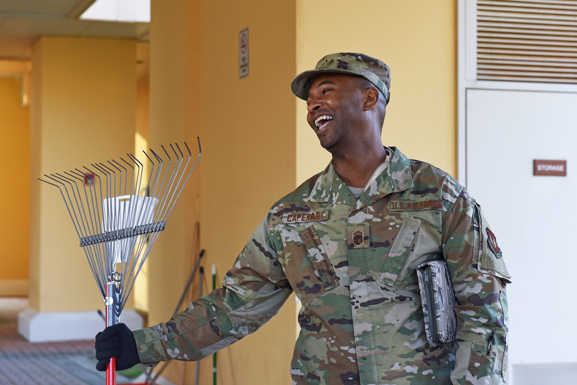 U.S. Air Force Senior Master Sgt. Raymond Capehart with the 31st Fighter Wing participates in a dormitory give-back event at Aviano Air Base, Italy, February 11, 2020. The event offered senior noncommissioned officers the opportunity to walk through the dorm campus to take note of things that may need to be fixed throughout the facilities, provide hands-on assistance with ongoing projects to maintain dorm appearance, and also to speak with Airmen about issues they may be having and provide a mentoring opportunity.