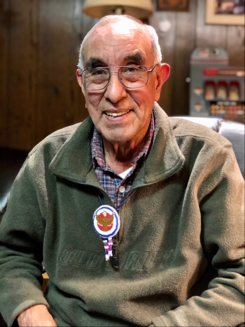 Ottawa American Indian, Bob Bailey, Air Force veteran, and NSA retiree, at his home in Maryland. He is wearing a traditional, Native American bead necklace