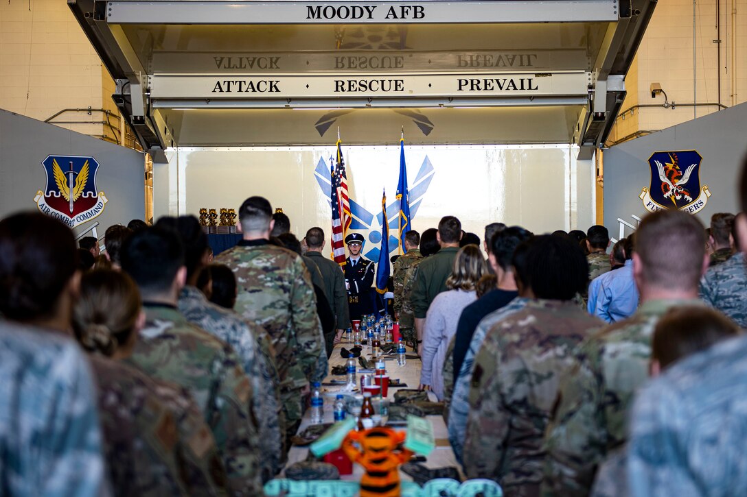 Members of Team Moody participate at the Annual Awards Ceremony Feb. 14, 2020, at Moody Air Force Base, Georgia. The ceremony recognized the top military and civilian personnel in 10 separate categories. (U.S. Air Force photo by Senior Airman Erick Requadt)