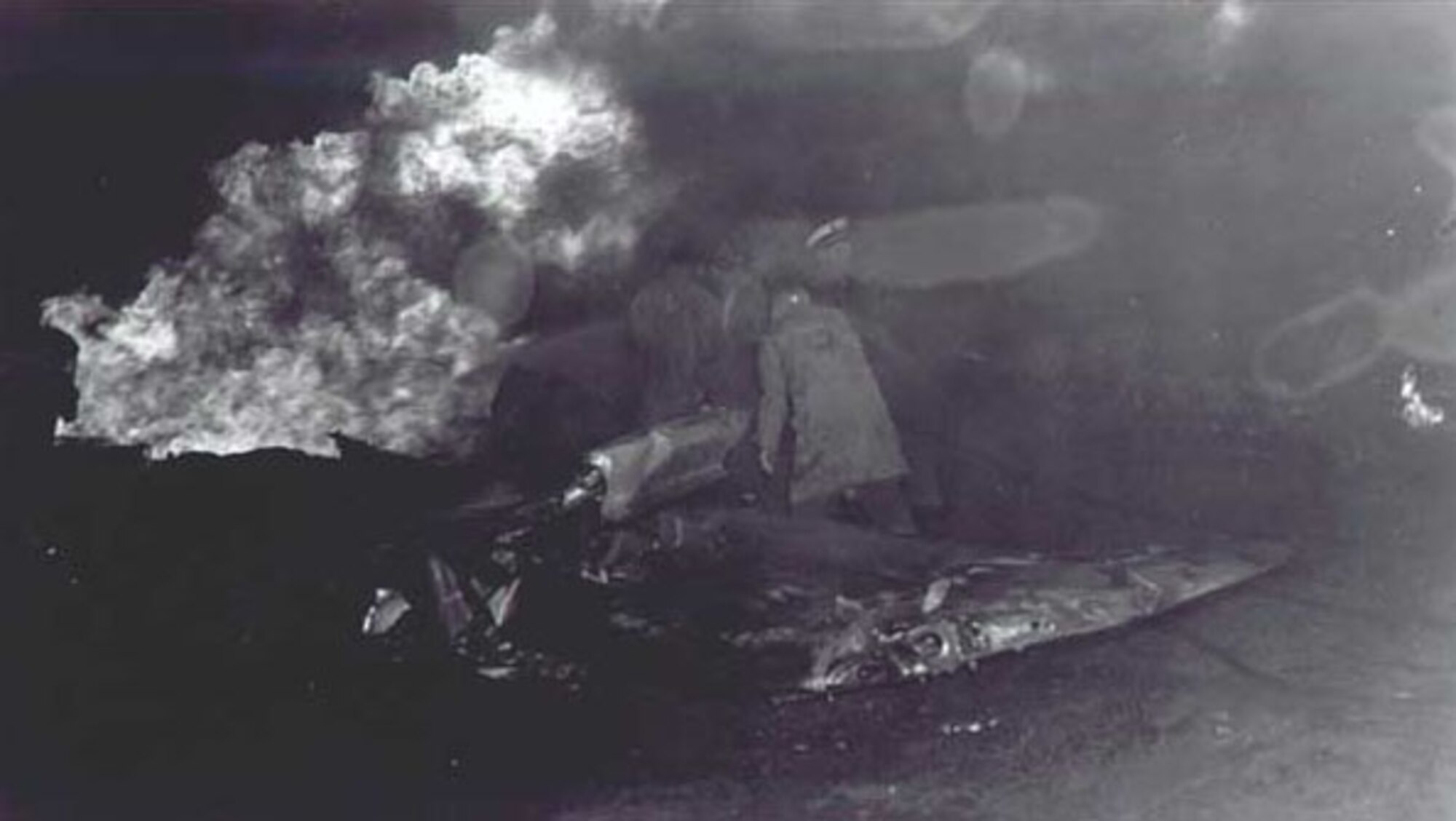 First responders arrive on scene following a B-29 Superfortress crash Aug. 5, 1950 at Fairfield-Suisun Air Force Base (now Travis AFB), California. The crash took place where the modern FamCamp exists. (Courtesy photo)