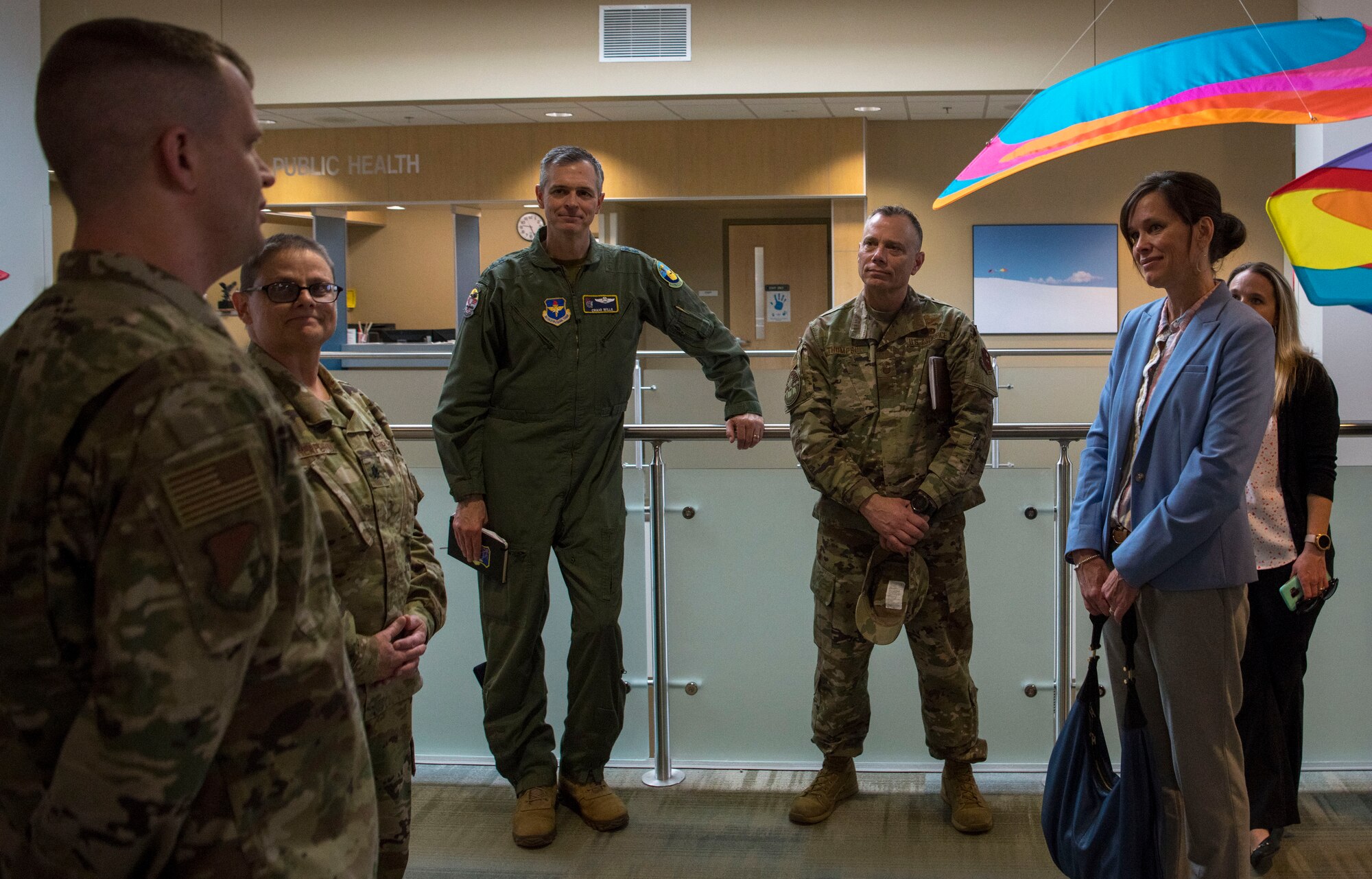Maj. Gen. Craig Wills, 19th Air Force commander, talks with 49th Medical Group leadership, Feb. 14, 2020, on Holloman Air Force Base, N.M. The 19th AF command team toured 49th Wing facilities, focusing on recognizing Airmen who have made a substantial impact on the Holloman mission. (U.S. Air Force photo by Airman 1st Class Quion Lowe)