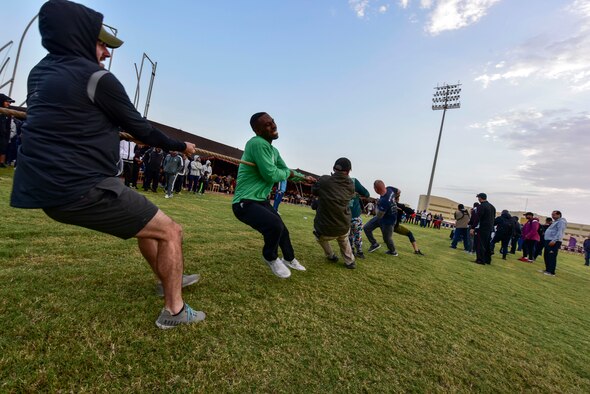 Airmen and coalition partners at Al Udeid Air Base, Qatar, competed in individual and team sports during Qatar’s National Sport Day on Feb. 11, 2020. Service members participated in a wide-variety of events ranging from soccer, basketball, volleyball, swimming, tennis, cricket, tug-of-war and more. National Sport Day is one of the largest holiday’s in Qatar and is celebrated on the second Tuesday of February each year, when everyone is encouraged to participate in sporting activities.