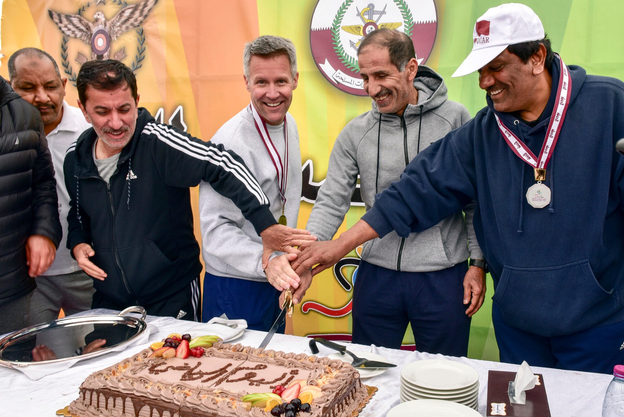 Airmen and coalition partners at Al Udeid Air Base, Qatar, competed in individual and team sports during Qatar’s National Sport Day on Feb. 11, 2020. Service members participated in a wide-variety of events ranging from soccer, basketball, volleyball, swimming, tennis, cricket, tug-of-war and more. National Sport Day is one of the largest holiday’s in Qatar and is celebrated on the second Tuesday of February each year, when everyone is encouraged to participate in sporting activities.