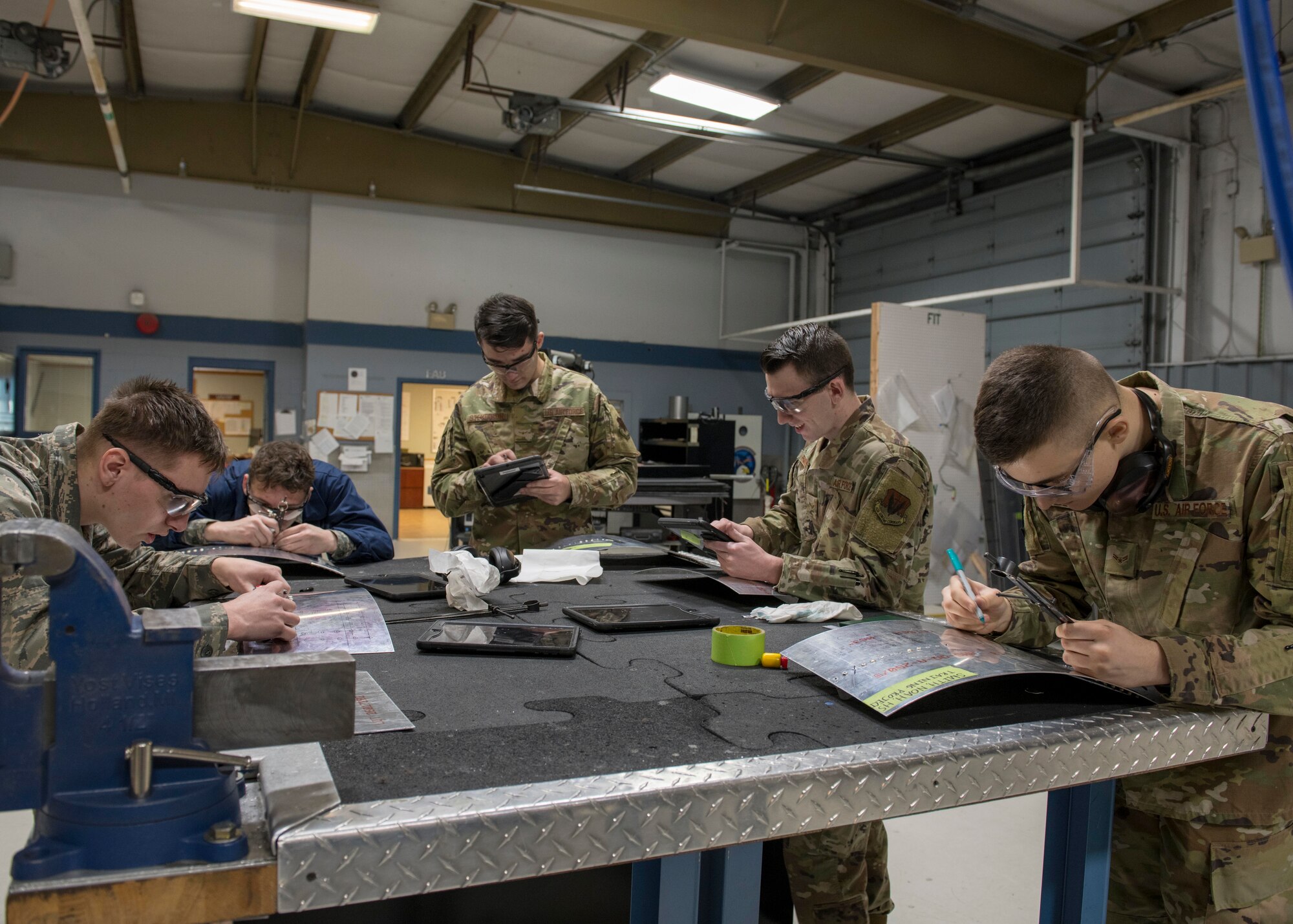 Airmen from the 4th Equipment Maintenance Squadron work on sheet metal training projects at the Aircraft Structural Maintenance shop, Feb. 4, 2020, at Seymour Johnson Air Force Base, N.C.