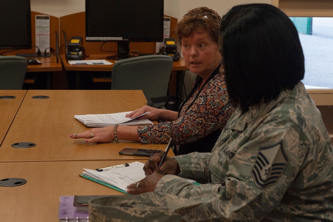 Photo of Airmen preparing for a briefing