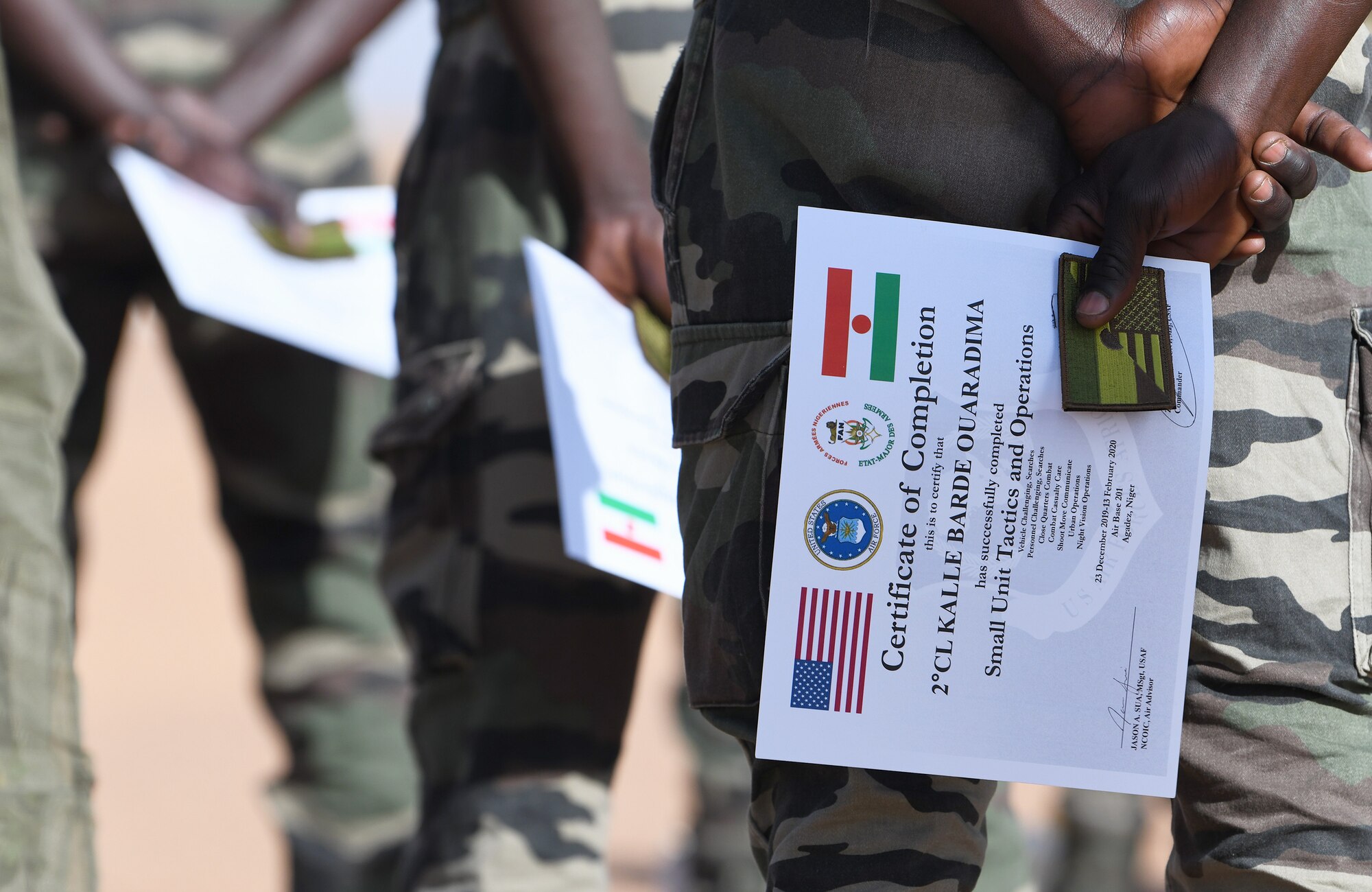 Photo of Niger Armed Forces personnel graduating from a small unit tactics and operations course.