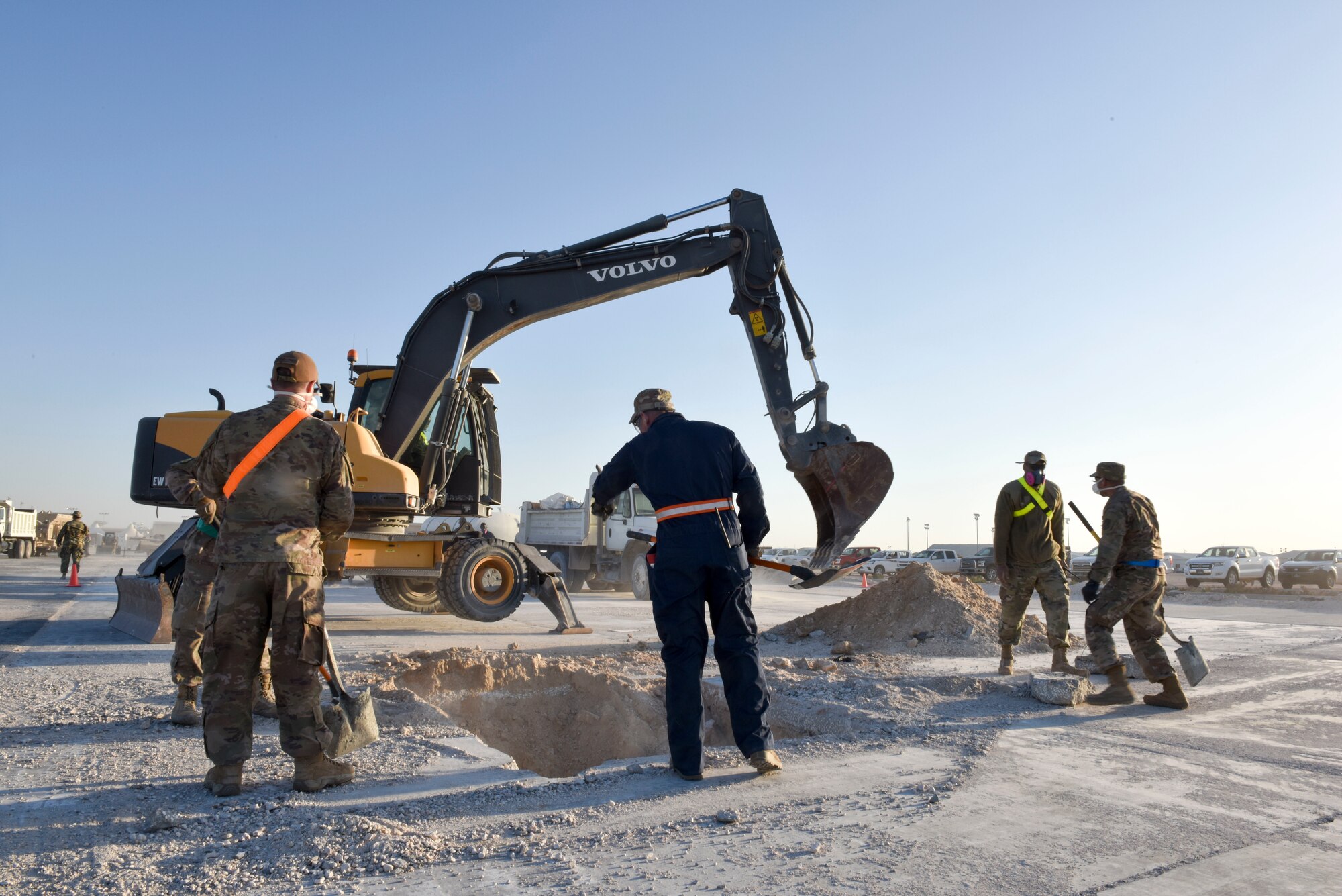 Airmen with the 379th Expeditionary Civil Engineering Squadron participated in Rapid Airfield Damage Recovery training at Al Udeid Air Base, Qatar from Feb. 10-12, 2020. The RADR training, conducted by a mobile team from the 435th Construction and Training Squadron at Ramstein Air Base, Germany, covers the steps necessary to rapidly repair runways and runway support structures to recover and resume operations on an airfield after an attack.