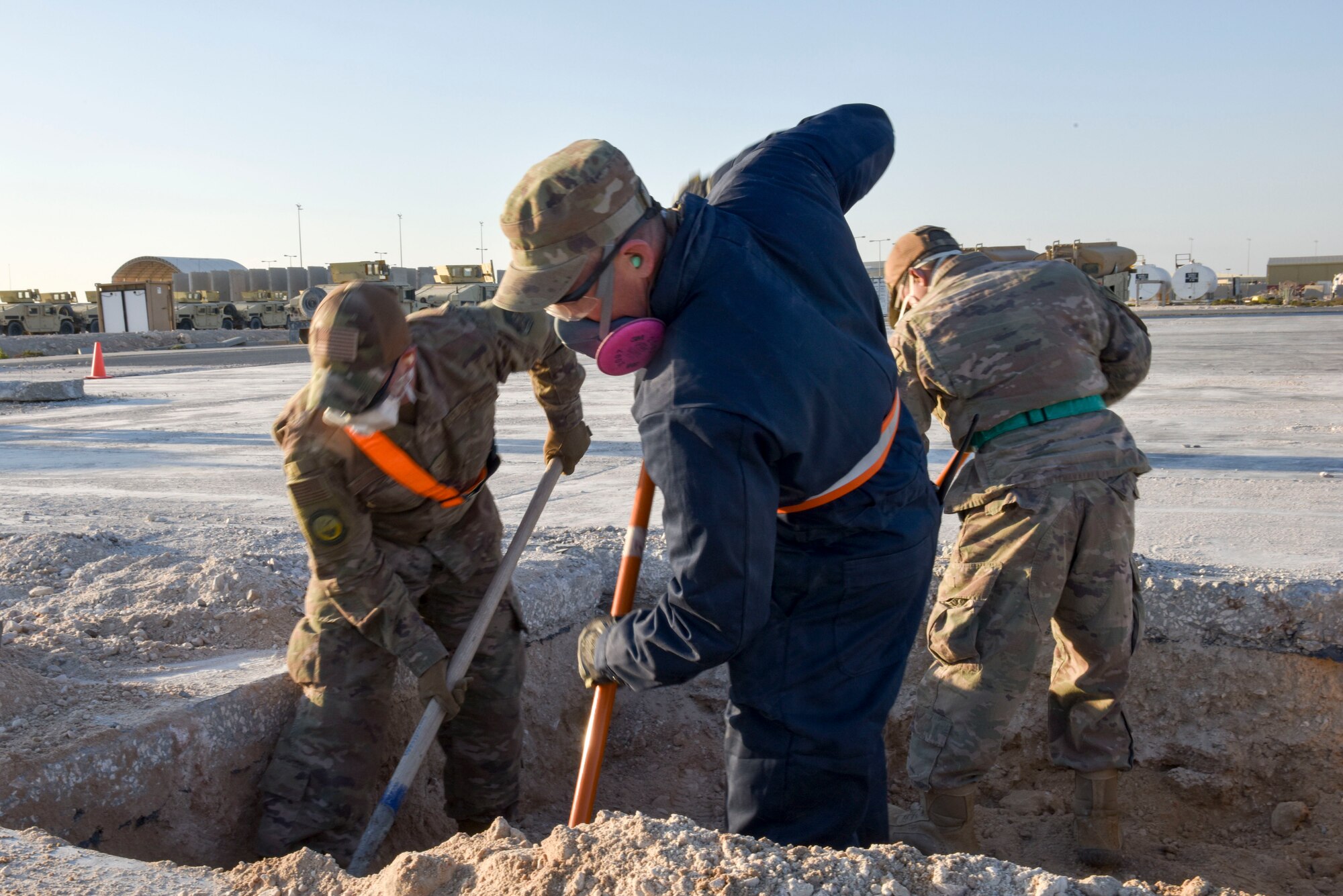 Airmen with the 379th Expeditionary Civil Engineering Squadron participated in Rapid Airfield Damage Recovery training at Al Udeid Air Base, Qatar from Feb. 10-12, 2020. The RADR training, conducted by a mobile team from the 435th Construction and Training Squadron at Ramstein Air Base, Germany, covers the steps necessary to rapidly repair runways and runway support structures to recover and resume operations on an airfield after an attack.