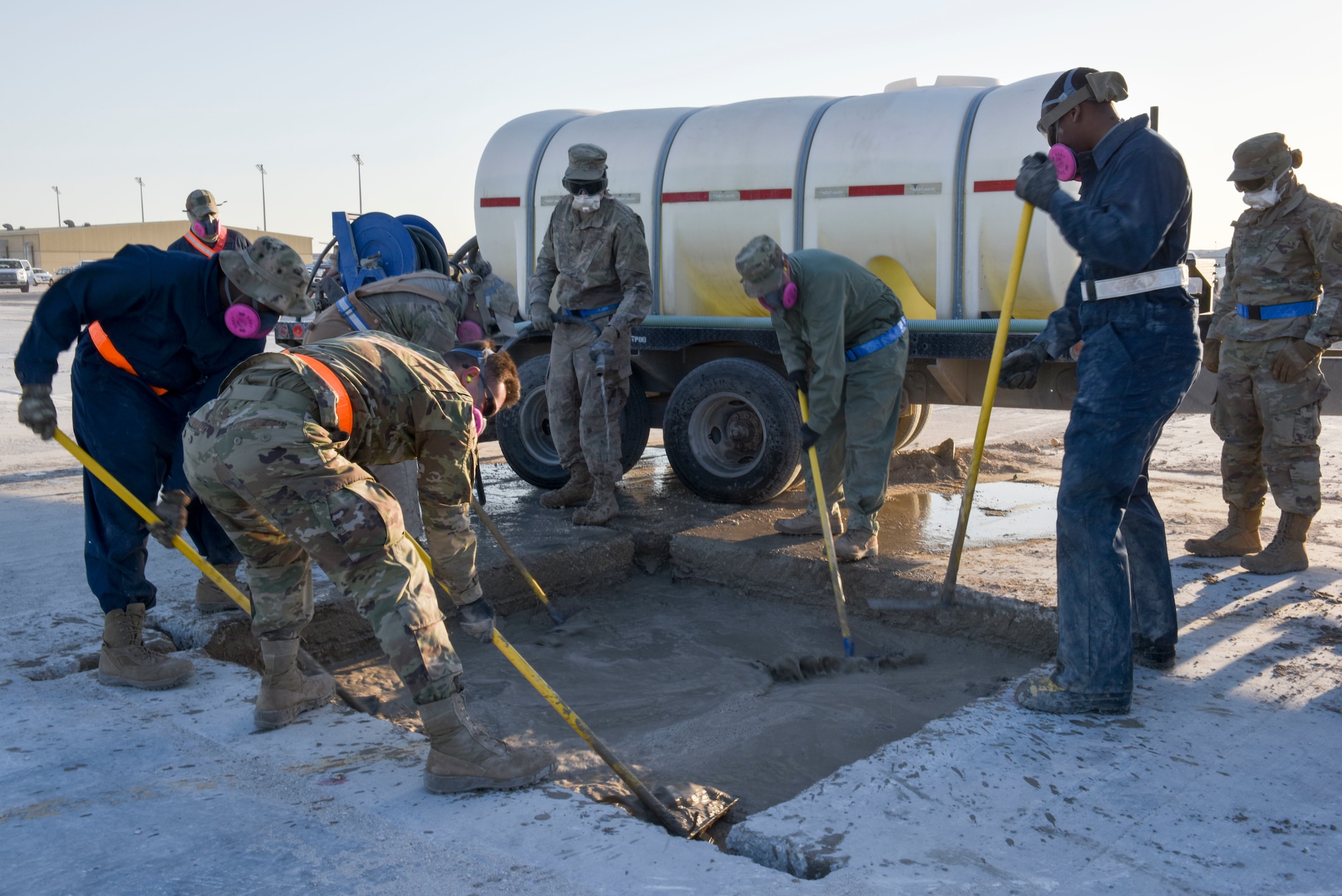 Airmen with the 379th Expeditionary Civil Engineering Squadron participated in Rapid Airfield Damage Recovery training at Al Udeid Air Base, Qatar from Feb. 10-12, 2020. The RADR training, conducted by a mobile team from the 435th Construction and Training Squadron at Ramstein Air Base, Germany, covers the steps necessary to rapidly repair runways and runway support structures to recover and resume operations on an airfield after an attack.