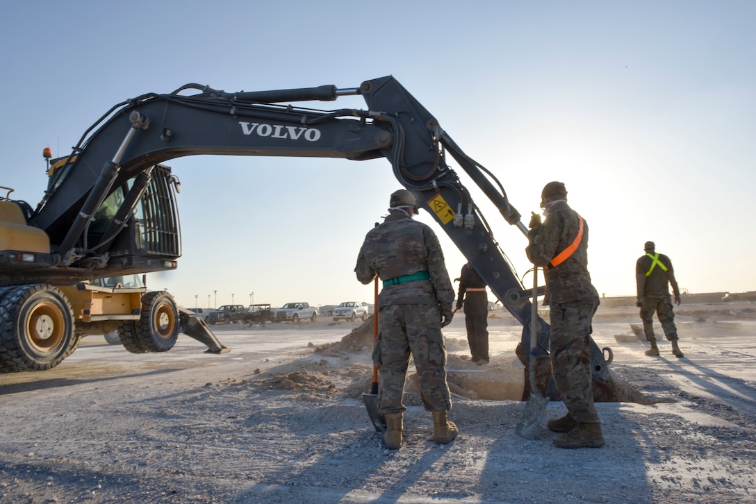 Airmen with the 379th Expeditionary Civil Engineering Squadron participated in Rapid Airfield Damage Recovery training at Al Udeid Air Base, Qatar from Feb. 10-12, 2020. The RADR training, conducted by a mobile team from the 435th Construction and Training Squadron at Ramstein Air Base, Germany, covers the steps necessary to rapidly repair runways and runway support structures to recover and resume operations on an airfield after an attack.