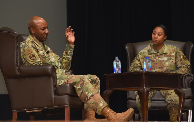 Chief Wright speaks to SSgt Amanda Harris