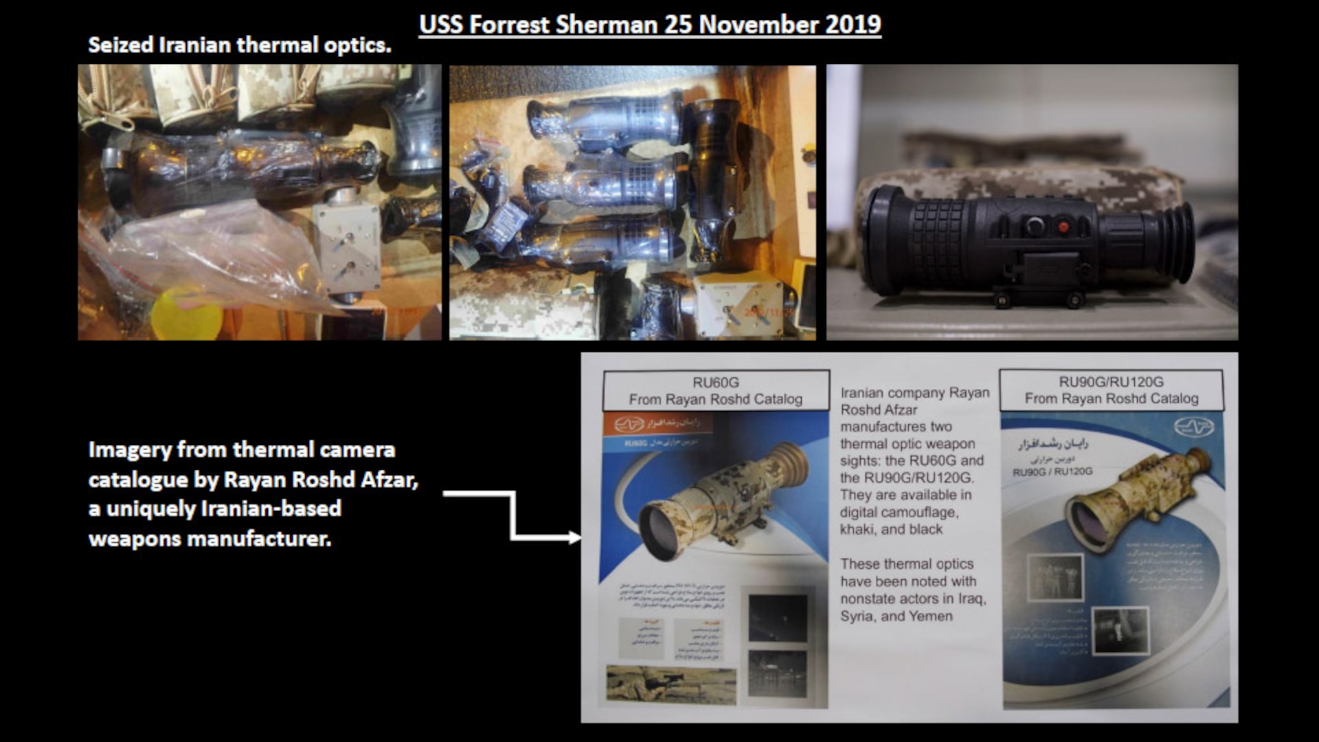 Thermal optic weapon sights seized by the USS FORREST SHERMAN in November.
