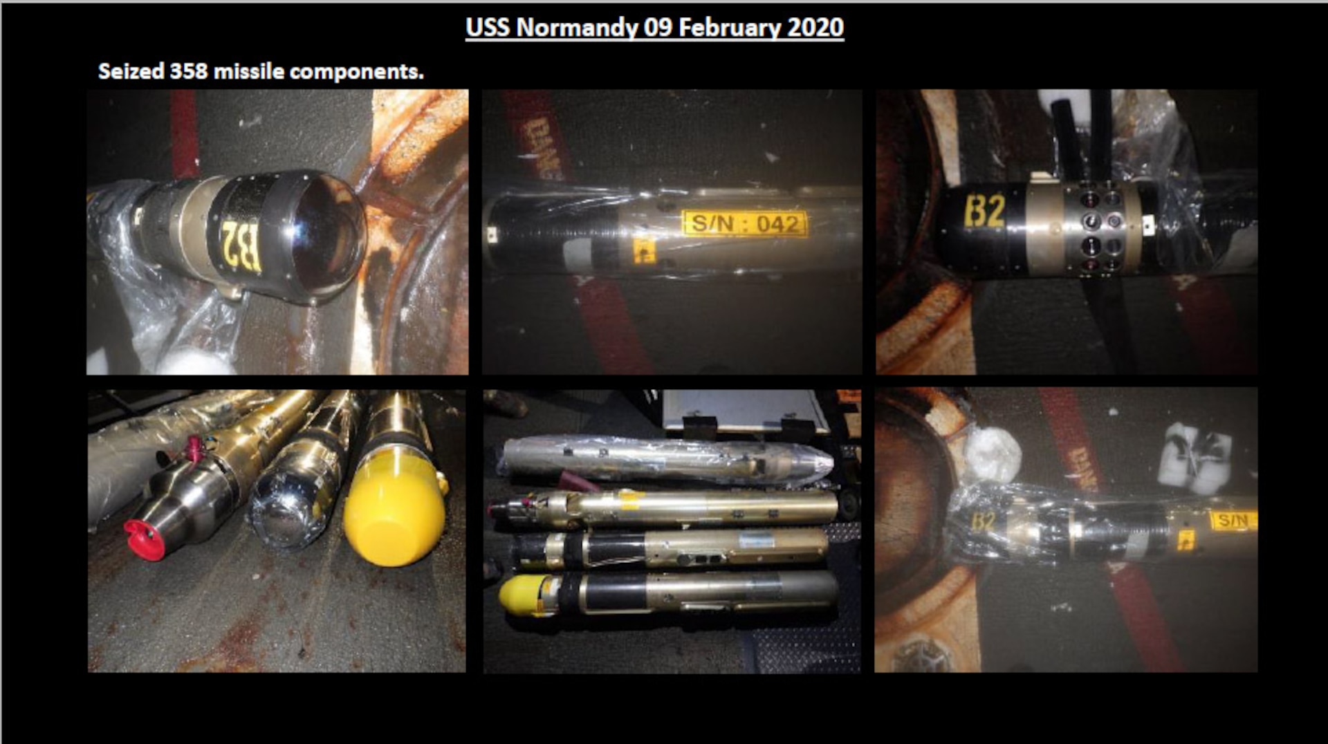 Three-Five-Eight surface-to-air missiles, but these were seized by the USS NORMANDY in February.