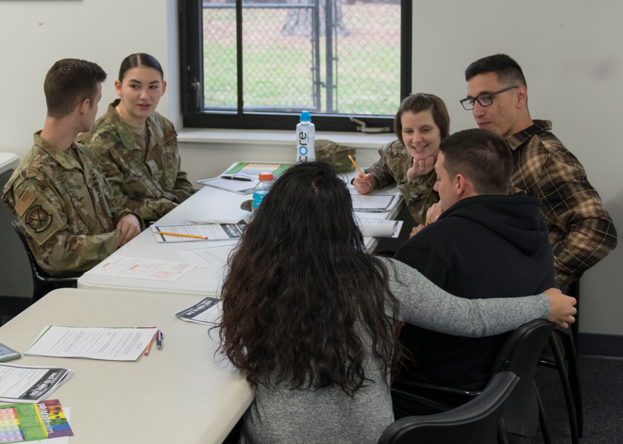 Airmen and their spouses introduce themselves during a Couples Communication course, Feb. 12, 2020, at Seymour Johnson Air Force Base, N.C.