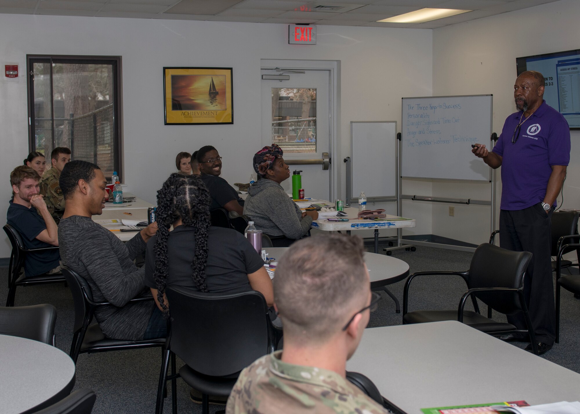 Jerome Ellis, Family Advocacy Program officer, teaches a Couples Communication course, Feb. 12, 2020, at Seymour Johnson Air Force Base, N.C.