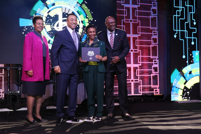 Margaret Jones, a program manager with the Transatlantic Division’s Afghanistan District, receives a U.S. Army Technology Leader award during a ceremony at the 2020 BEYA STEM Conference in Washington, D.C., Feb. 14, 2020.