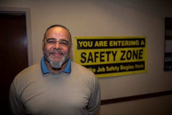 Michael Jeffery, 60th Air Mobility Wing occupational safety and health specialist, stands in front of the 60th AMW wing safety office Feb. 18, 2020, at Travis Air Force Base, California. Jeffery was the Warrior of the Week from Feb. 16-22. The program recognizes Airmen and civilians who have made significant contributions to their units. (U.S. Air Force photo by Airman 1st Class Cameron Otte)