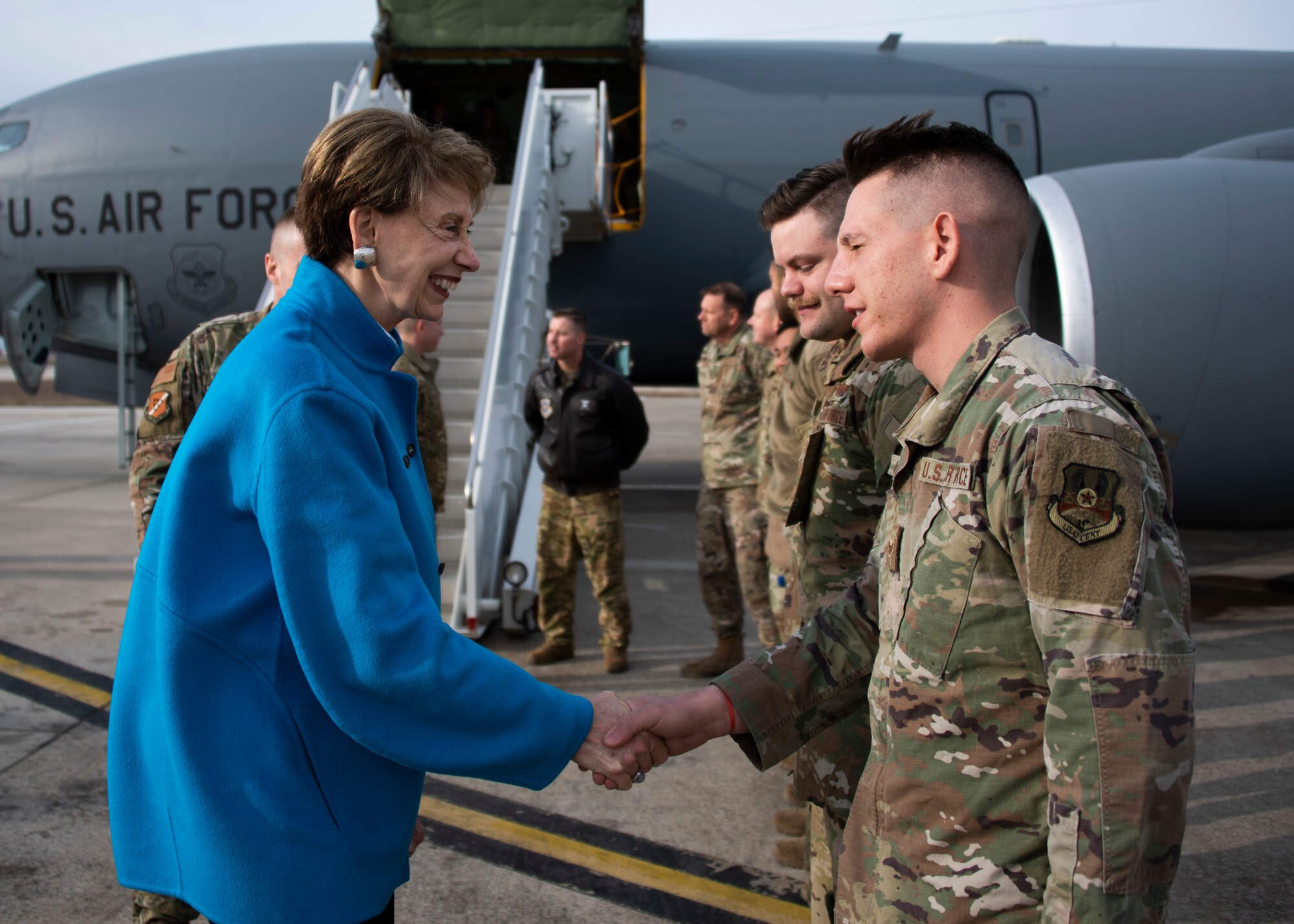 Secretary of the Air Force Barbara Barrett visited various U.S. facilities and met with Airmen assigned to the 39th Air Base Wing Feb. 15.