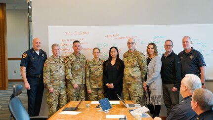 Capt. Charles Thompson, a full-time victim advocate for Utah National Guard’s Family Programs was recognized by Salt Lake City Police Department Chief Mike Brown during a command staff meeting at the Public Safety Building in Salt Lake City, “for going beyond the call of duty,” Feb. 12, 2020.