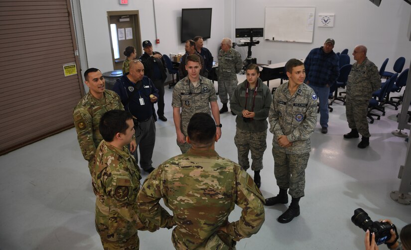 Civil Air Patrol cadets are briefed by Airmen from the 373rd Training Squadron, Detachment 5, at Joint Base Charleston, S.C., Feb. 11, 2020. The CAP performs services for the federal government as the official civilian auxiliary of the Air Force and performs other missions as a nonprofit organization.