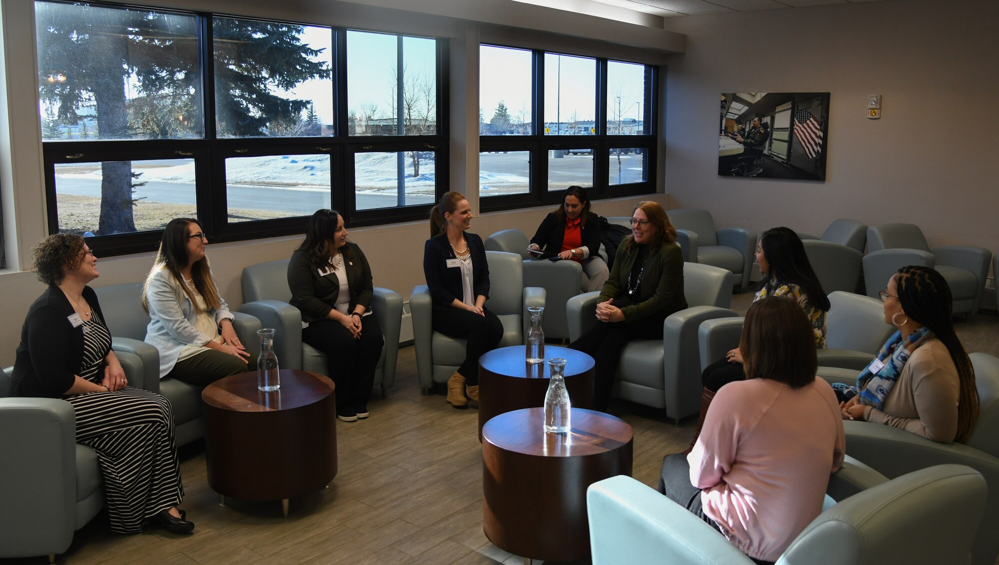 Photo of Leah Esper talk with Team Minot spouses