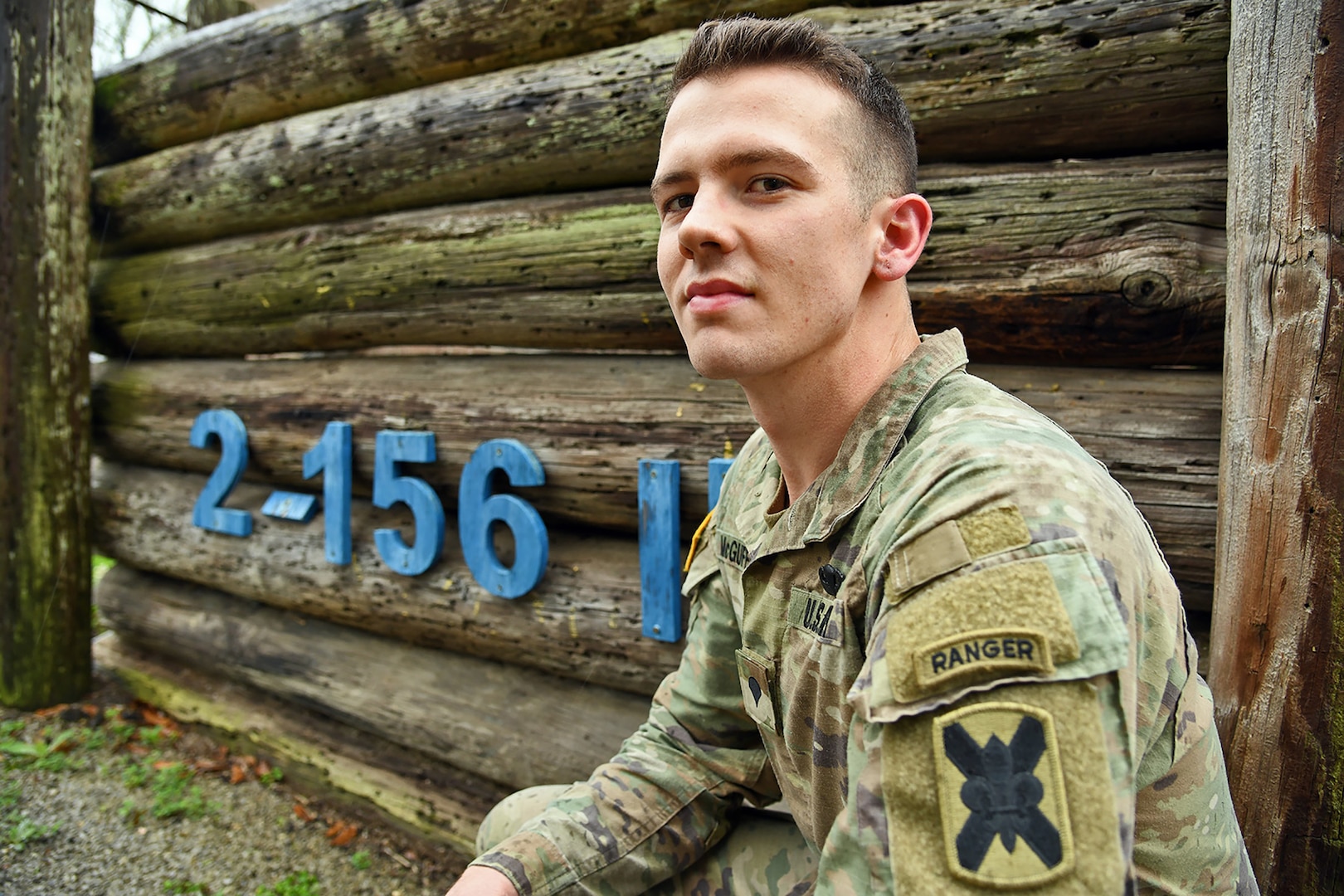 Spc. Connor McGuffee, a Louisiana National Guard Soldier with 2nd Battalion, 156th Infantry Regiment, 256th Infantry Brigade Combat Team, outside his unit’s armory in New Iberia, Louisiana, Feb. 20, 2020. McGuffee earned the coveted U.S. Army Ranger tab after completing basic training and Ranger school back to back, a feat that took him just over one year.