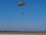 Indiana National Guard members joined forces with Ohio, Illinois and Idaho to conduct static-line, non‐tactical airborne operations from a C-130 Hercules at Columbus Airfield Feb. 18-19, 2020. The exercise provided the opportunity to conduct a currency jump and execute joint training with members of Scott Air Force Base, Idaho National Guard, and the Ohio Army Reserve.