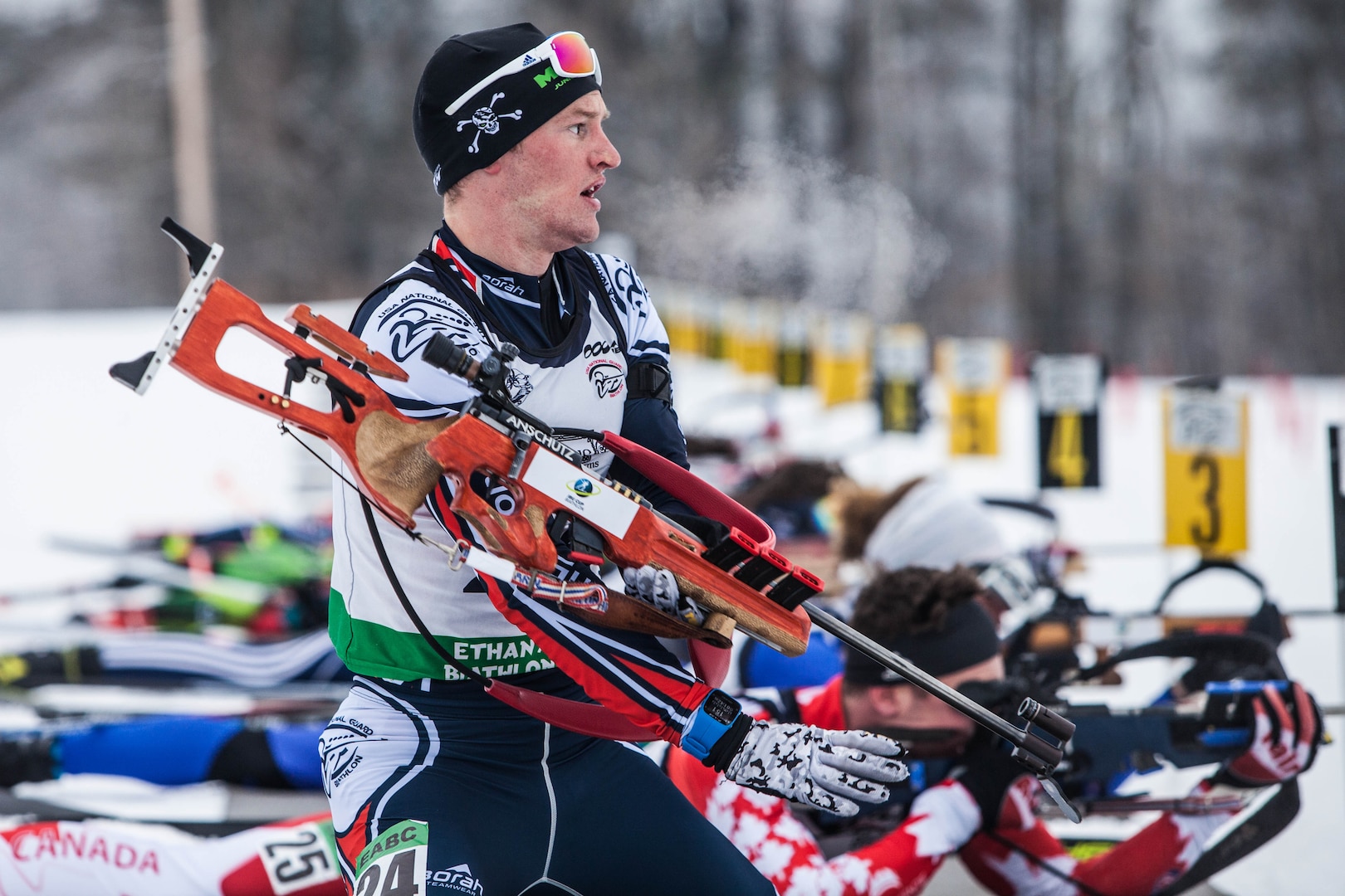 Spc. Jakob Ellingson in a biathlon competition. Ellingson and his sister, Siena,  enlisted in the Minnesota National Guard on the same day and have competed in the biathlon all over the world.