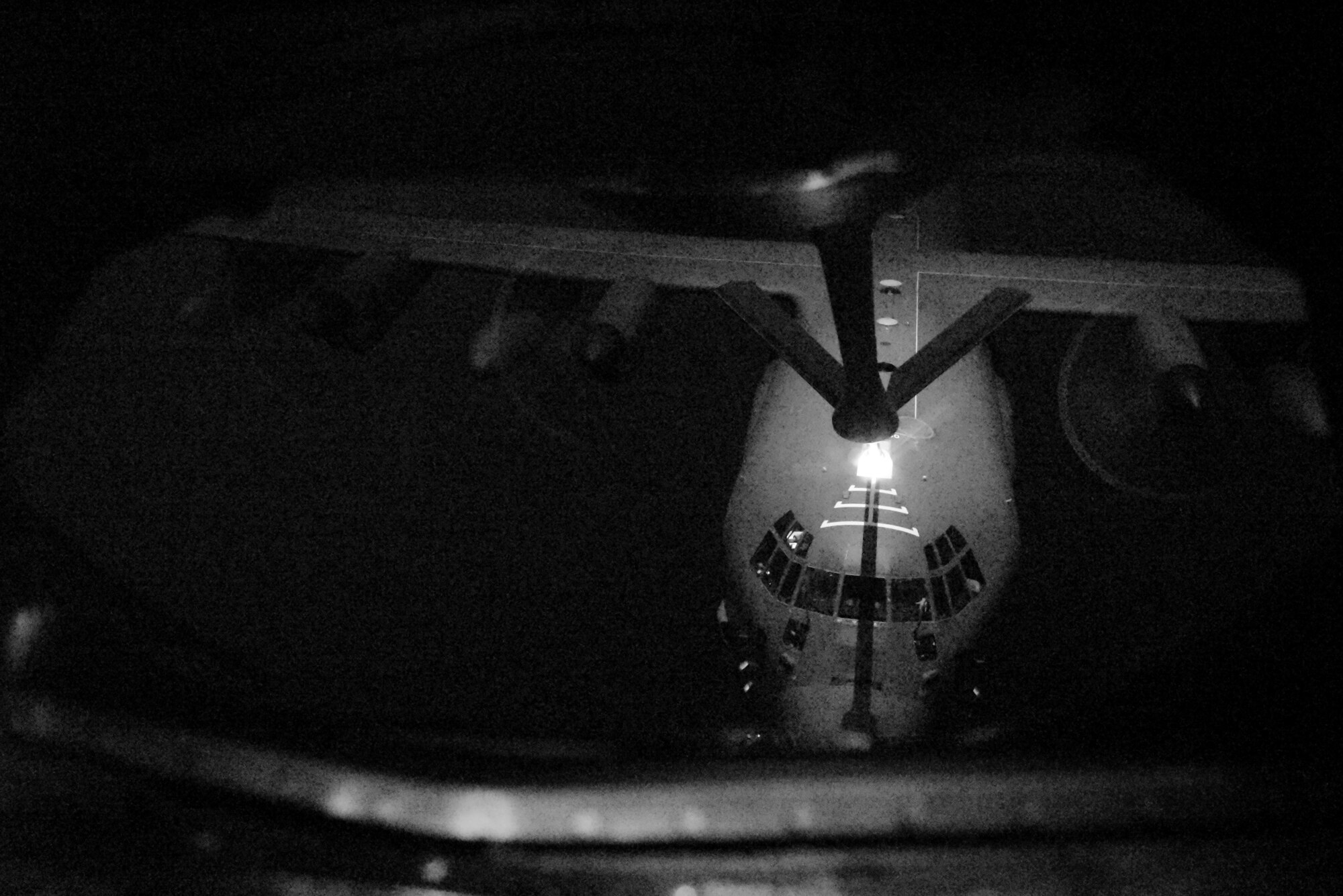 An AC-130J Ghostrider gunship with the 1st Special Operations Wing, Hurlburt Field, Florida, receives fuel from a KC-135 Stratotanker with the 92nd Air Refueling Wing, during training over Florida, Feb. 4, 2020. The 92nd ARW provides Airmen the ability to fly, fight and win in any mission, worldwide. (U.S. Air Force photo by Airman 1st Class Ryan Gomez)