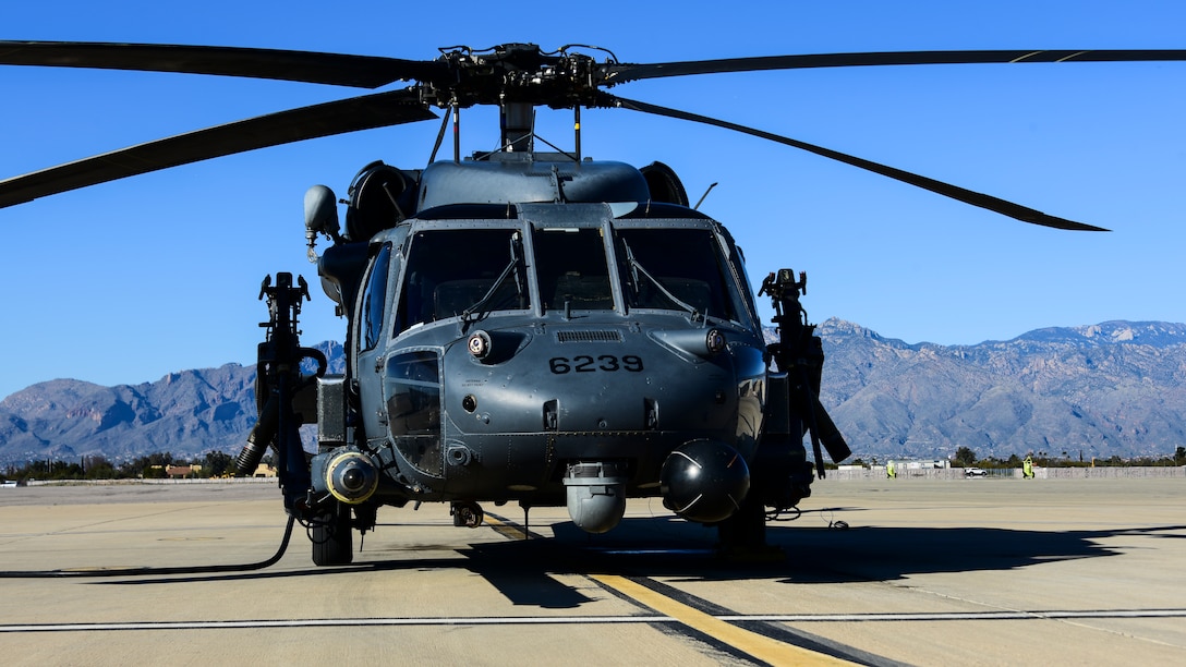 An HH-60G Pave Hawk sits on the flightline