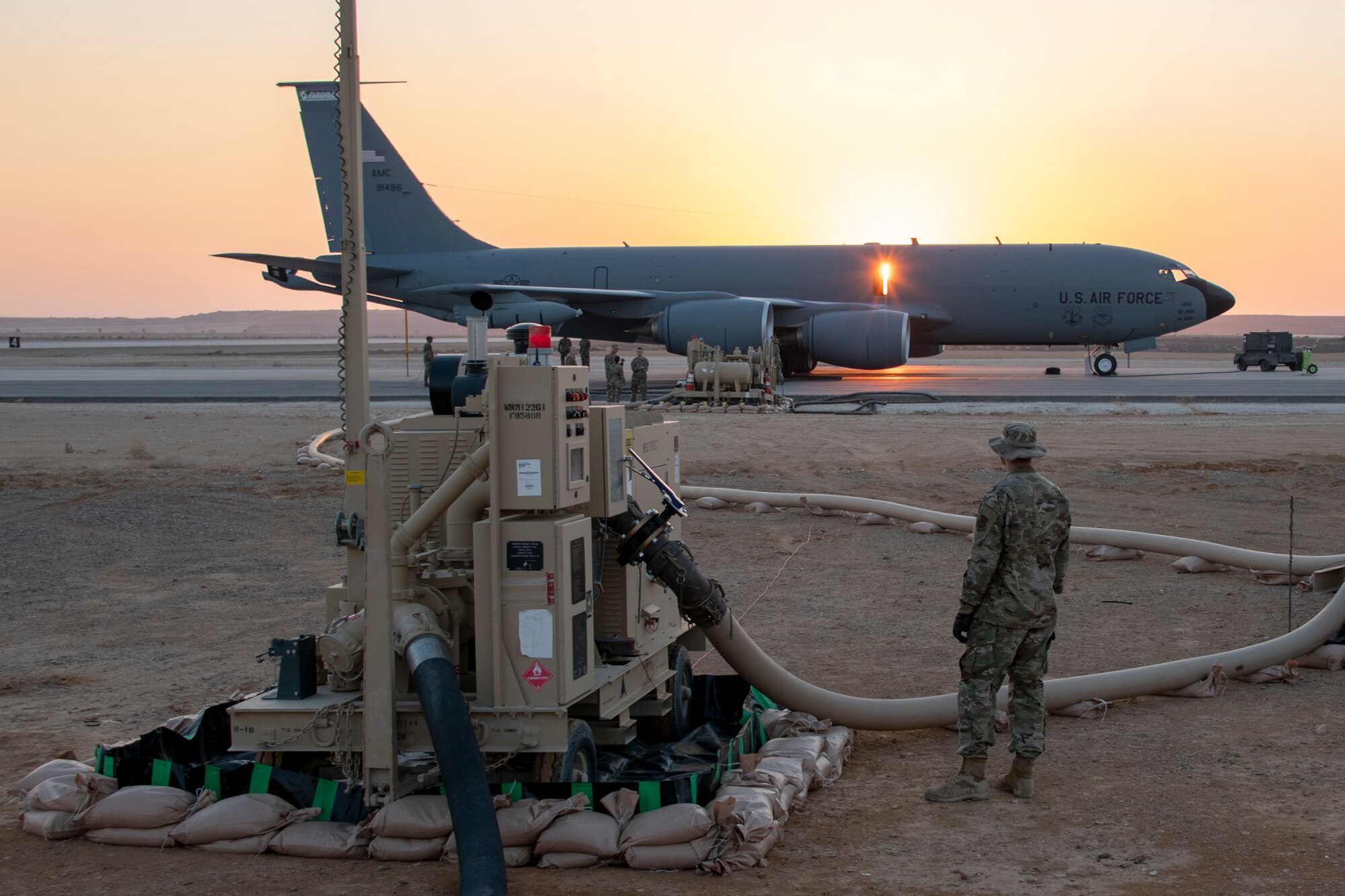 Expeditionary Logistics Readiness Squadron refuels a KC-135 Stratotanker
