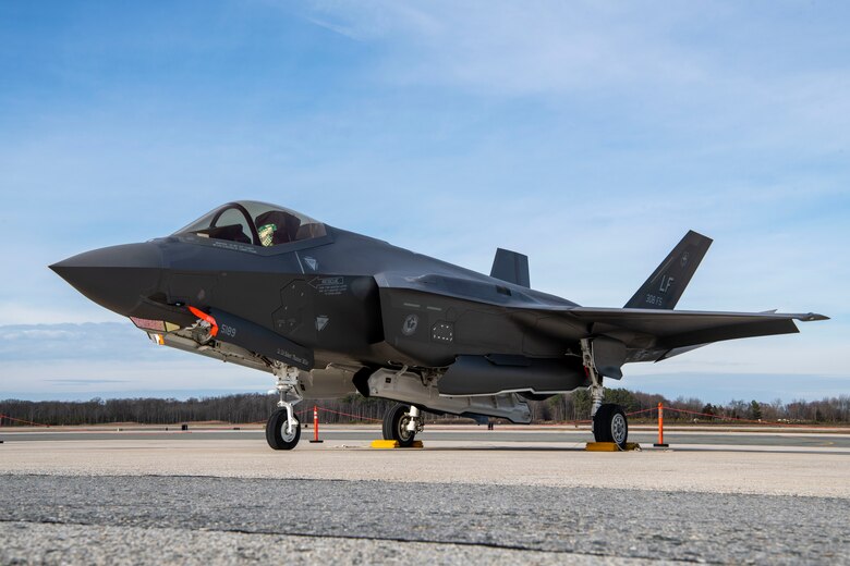 An F-35A Lightning II from Luke Air Force Base, Arizona, sits on the flight line at Dover AFB, Delaware, Feb. 18, 2020. Two F-35As recently returned from participating in the HX Challenge held near Tampere, Finland. During the HX Challenge, five different aircraft were tested for seven days, in Finnish weather conditions, to assess their ability to replace the current fleet of Finnish air force FA-18C and FA-18D Hornets. (U.S. Air Force photo by Senior Airman Christopher Quail)