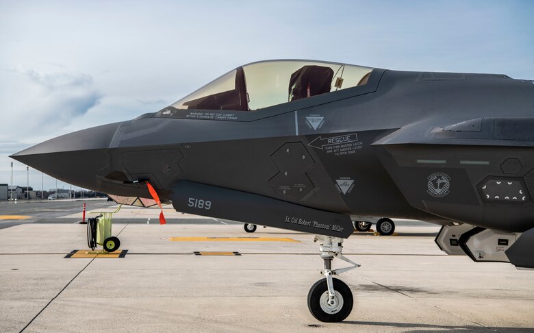 An F-35A Lightning II from Luke Air Force Base, Arizona, sits on the flight line at Dover AFB, Delaware, Feb. 18, 2020. Two F-35As recently returned from participating in the HX Challenge held near Tampere, Finland. During the HX Challenge, five different aircraft were tested for seven days, in Finnish weather conditions, to assess their ability to replace the current fleet of Finnish air force FA-18C and FA-18D Hornets. (U.S. Air Force photo by Senior Airman Christopher Quail)