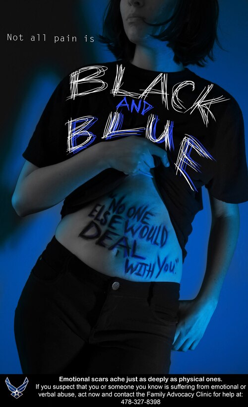 Photo illustration has a young teen holding shirt up with the words "No one else would deal with you" on the stomach, and the illustration says "Not all wounds are Black and Blue."