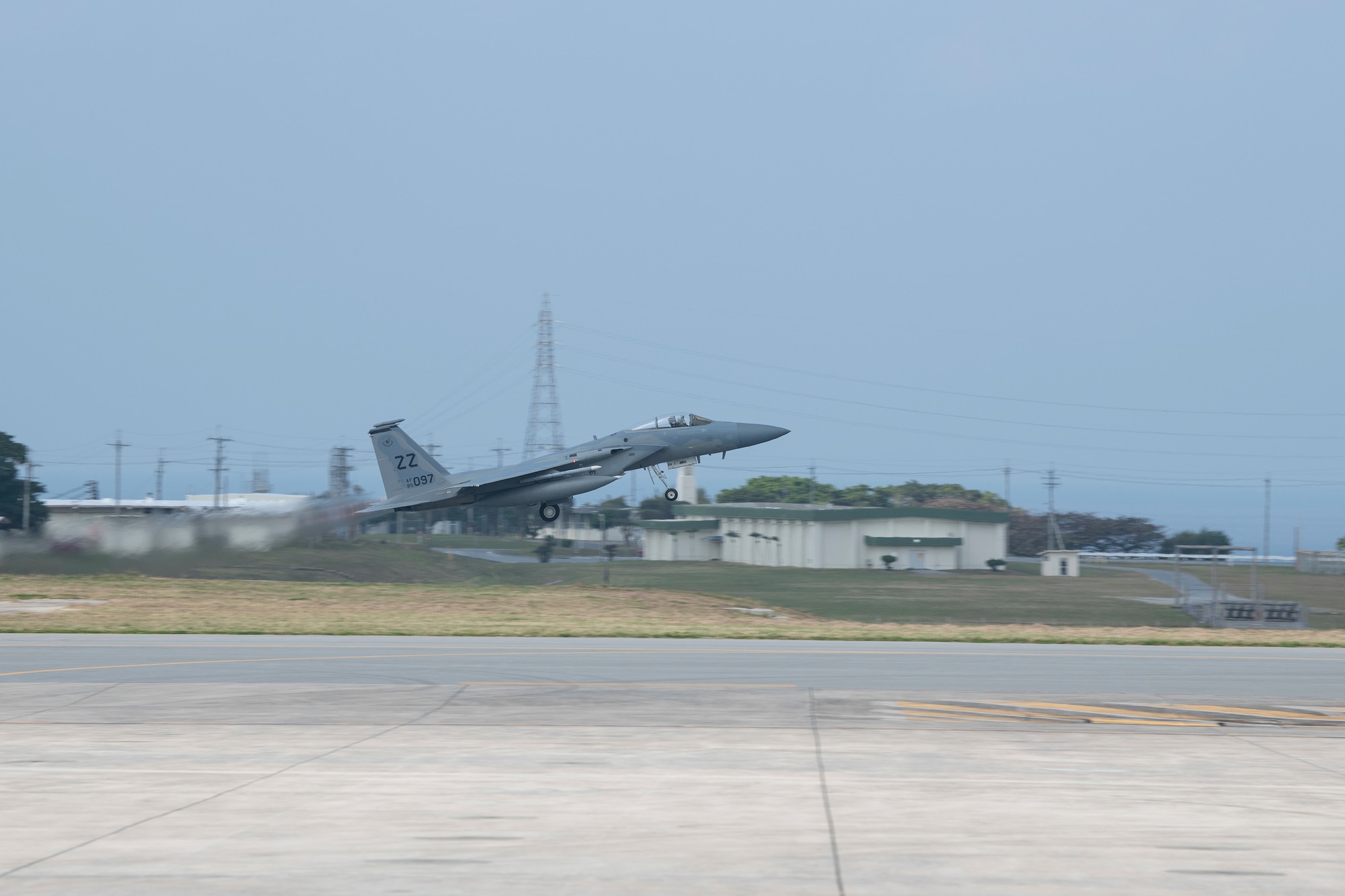 A U.S. Air Force F-15C Eagle, from Kadena Air Base, Japan, takes off during an Agile Combat Employment exercise Feb. 21, 2020, at Marine Corps Air Station Futenma, Japan. Exercises that utilize ACE concepts ensure forward-deployed forces in the Indo-Pacific are ready to protect and defend partners, allies and U.S. interests at a moment’s notice. (U.S. Air Force photo by Senior Airman Rhett Isbell)