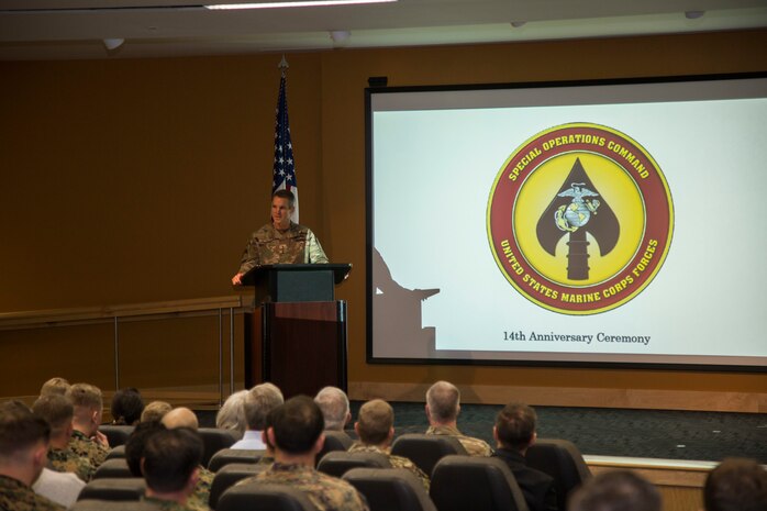 Marine Forces Special Operations Command celebrated its 14th anniversary with a Battle Colors Rededication ceremony at Marine Corps Base Camp Lejeune, N.C, Feb. 21.