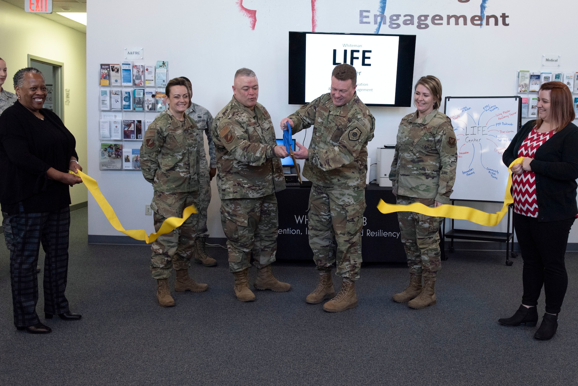 The Leading Innovation and Fostering Engagement Center library features resilency focused training, spiritual education and spouse and family team building materials.