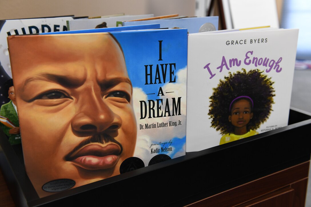 Books are displayed for a Black History Month event at the Youth Center Feb. 12, 2020, at Malmstrom Air Force Base, Mont.