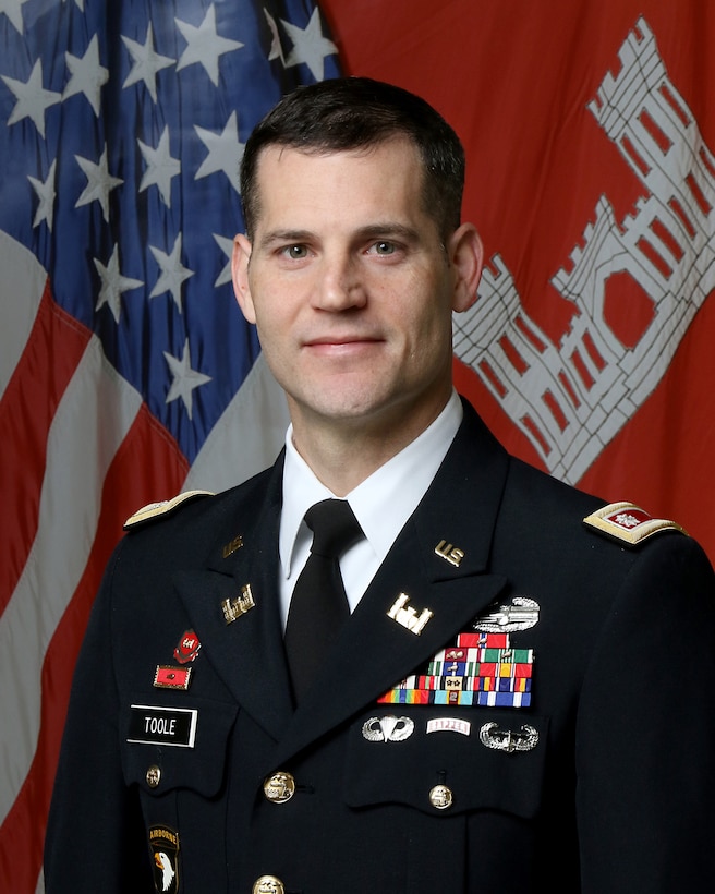 Lt. Col. Justin R. Toole became the Deputy District Commander for the Nashville District, U.S. Army Corps of Engineers on Nov. 6, 2017. As the deputy commander, he assists in directing all the water resource activities of the U.S. Army Corps of Engineers throughout the Cumberland River Basin, and navigation and regulatory matters in the Tennessee River Basin, an area of more than 59,000 square miles, with 49 field offices touching seven states and a work force of over 700 federal employees.