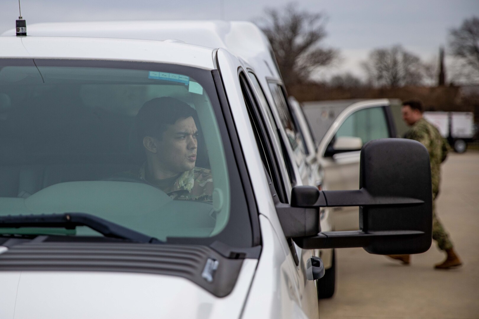 U.S. Army Staff Sgt. Timothy Norby, assigned to Joint Task Force Civil Support’s administration directorate prepares a vehicle for a routine roll out.