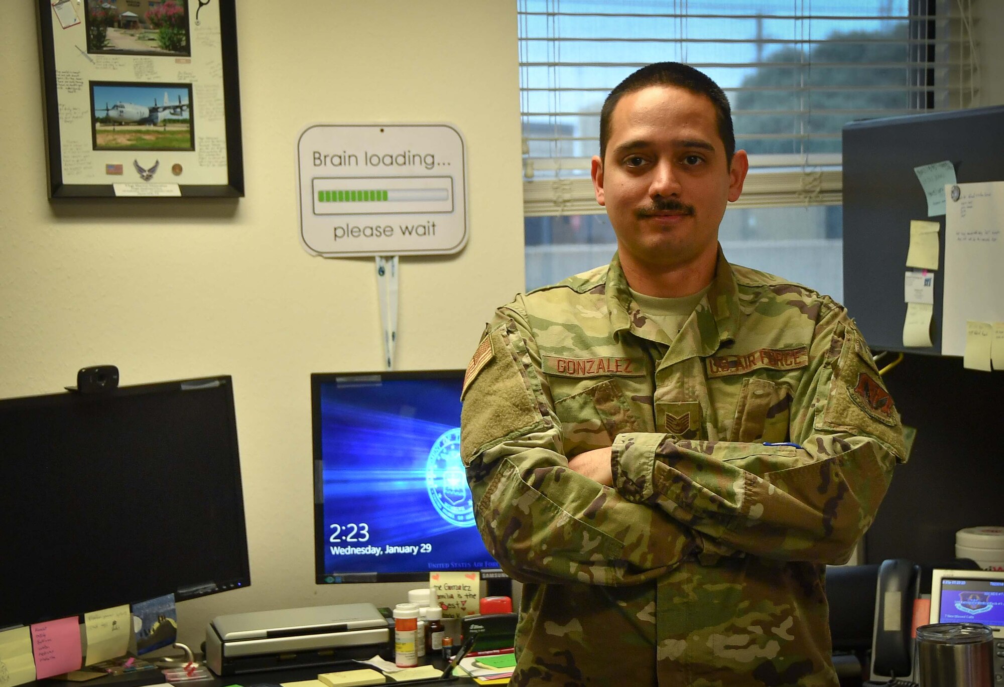 Tech. Sgt. Hector Gonzalez 24th Fighter Squadron Medical Operations NCOIC is highlighted as the outstanding Airman for the 301st Fighter Wing during the February Unit Training Assembly February 1, 2020 at U.S. Naval Air Station Joint Reserve Base Fort Worth, Texas. Although assigned to the wing's active associate counterpart, Gonzalez is instrumental revamping parts of the occupational health program meant to take care of Airmen. (U.S. Air Force photo by Master. Sgt. Jeremy Roman)