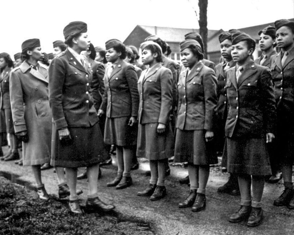A historic photo of Women's Army Corps members.