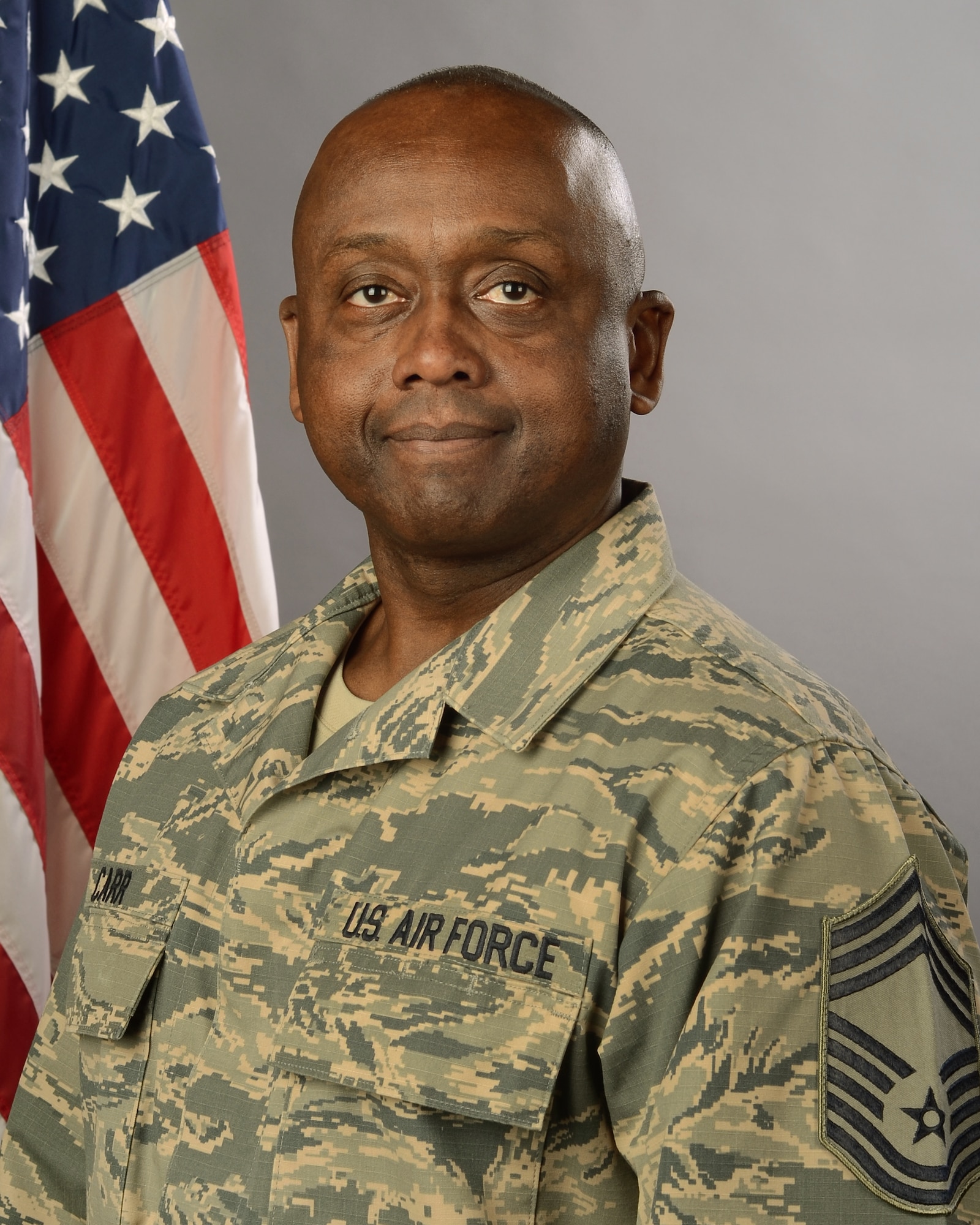 Portrait of U.S. Air Force Chief Master Sgt. Isaac Carr, assigned to the 169th Mission Support Group at McEntire Joint National Guard Base, S.C., February 7, 2020.