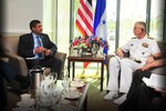 Honduran Minister of Defense, Fredy Diaz, meets with the commander of U.S. Southern Command, U.S. Navy Adm. Craig Faller.