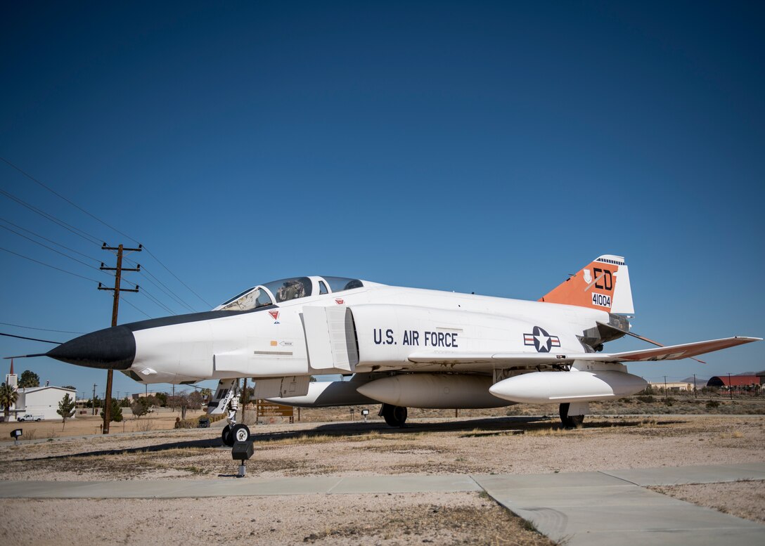 An RF-4C (#004) sits on display at Edwards Air Force Base, California, Feb. 25. Dr. Eileen Bjorkman, Air Force Test Center Executive Director, flew in this exact aircraft when she was a flight test engineer at Edwards. (Air Force photo by Giancarlo Casem)