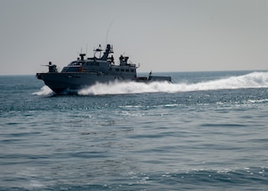 JUBAIL, Kingdom of Saudi Arabia 200223-N-JO908-1065
A Mark VI patrol boat attached to Commander, Task Force 56 participates in exercise Nautical Defender 20 in Jubail, Kingdom of Saudi Arabia Feb. 23. ND is a bilateral maritime exercise between the U.S. Navy and the Royal Saudi Naval Forces (RSNF) designed to build and sustain warfighting capabilities, support long term regional security and enhance military-to-military interoperability with the U.S. and Kingdom of Saudi Arabia. (U.S. Navy photo by Mass Communication Specialist 1st Class Kory Alsberry)